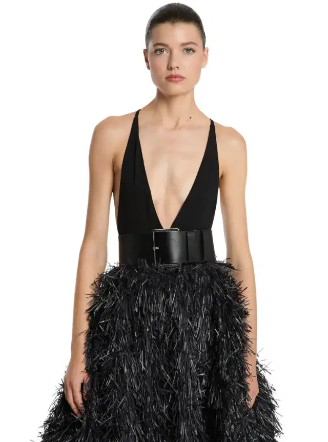 Michael Kors Collection Stretch Matte Jersey Plunge-Neck Bodysuit