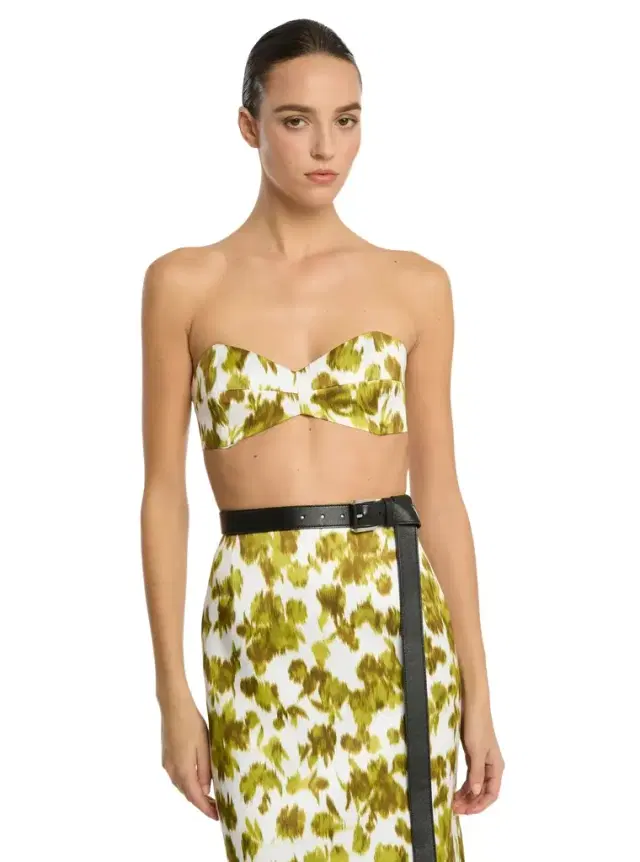 Michael Kors Collection Floral Chiné Satin Duchesse Bandeau Top