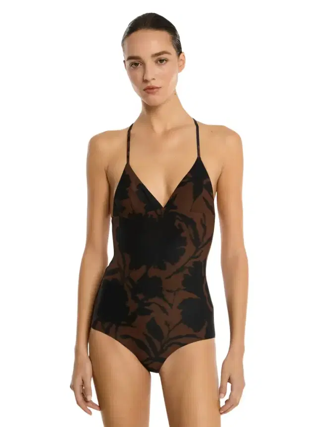 Michael Kors Collection Floral Chiné Crepe Crossback Swimsuit