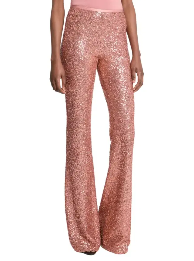 Michael Kors Collection Hand-Embroidered Sequin Stretch Tulle Flared Pants