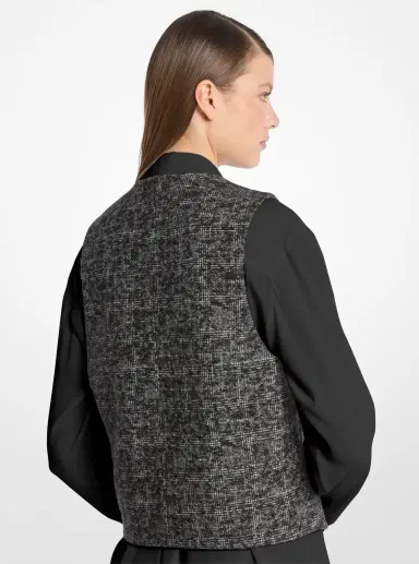 Michael Kors Collection Cropped Smudge Glen Plaid Wool Vest in | Thumbnail 2 Michael Kors Collection Cropped Smudge Glen Plaid Wool Vest in | Thumbnail 2