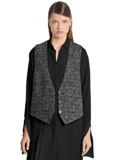 Michael Kors Collection Cropped Smudge Glen Plaid Wool Vest in | Thumbnail 1 Michael Kors Collection Cropped Smudge Glen Plaid Wool Vest in | Thumbnail 1