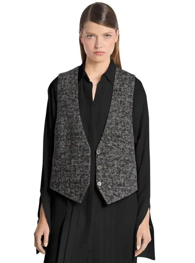 Michael Kors Collection Cropped Smudge Glen Plaid Wool Vest