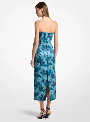 Michael Kors Collection Floral Chiné Satin Duchesse Bustier Strapless Sheath Dress | Thumbnail 2