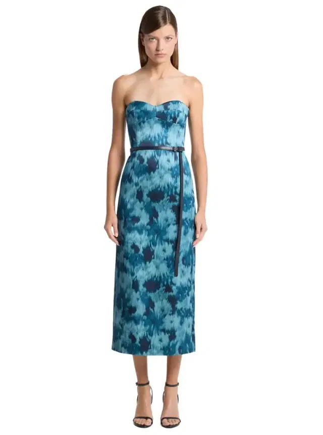 Michael Kors Collection Floral Chiné Satin Duchesse Bustier Strapless Sheath Dress