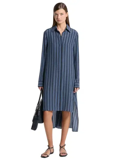 Michael Kors Collection Graphic Striped Crepe de Chine High-Low Shirtdress | Thumbnail 1 Michael Kors Collection Graphic Striped Crepe de Chine High-Low Shirtdress | Thumbnail 1