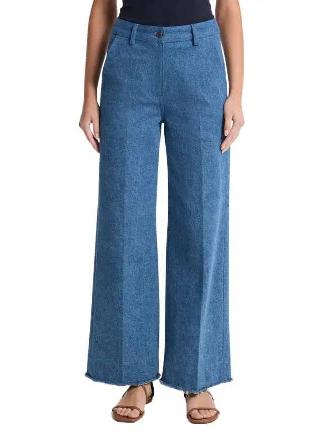 Michael Kors Collection Frayed Denim Cropped Wide-Leg Jeans