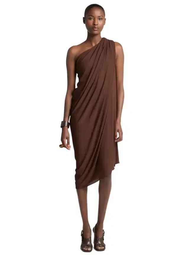 Michael Kors Collection Draped Georgette Jersey One-Shoulder Dress