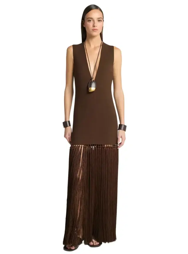 Double Faced Wool Crepe Tassel Dress