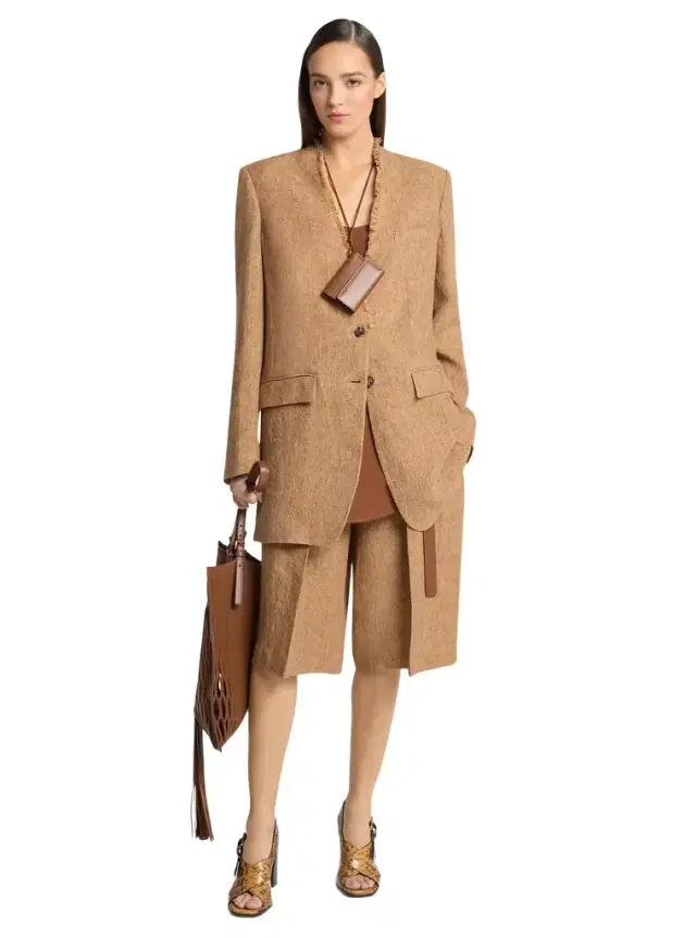 Michael Kors Collection Frayed Linen Collarless Blazer