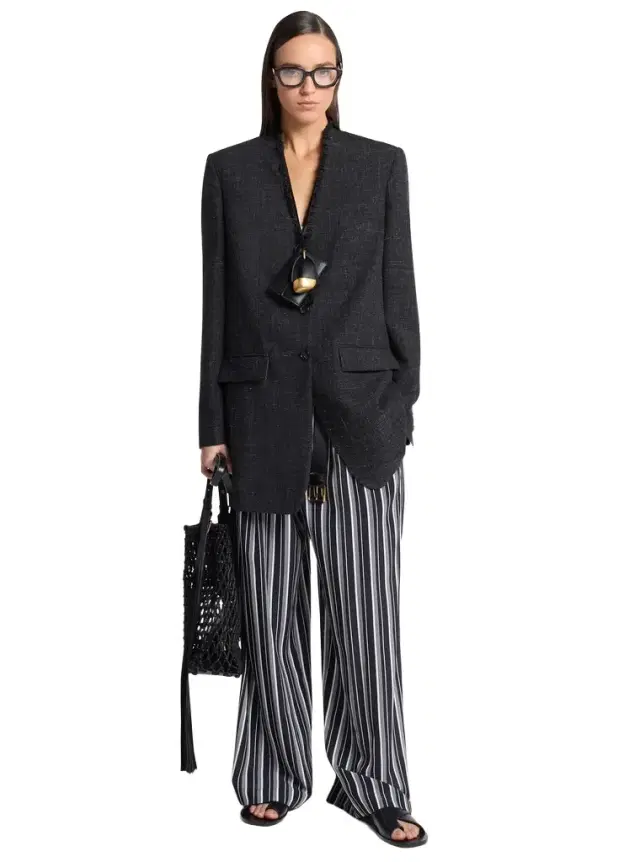 Michael Kors Collection Frayed Wool and Linen Collarless Blazer
