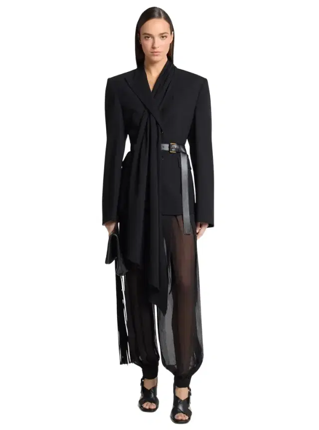 Michael Kors Collection Tissue Wool Crepe Scarf Belted Blazer