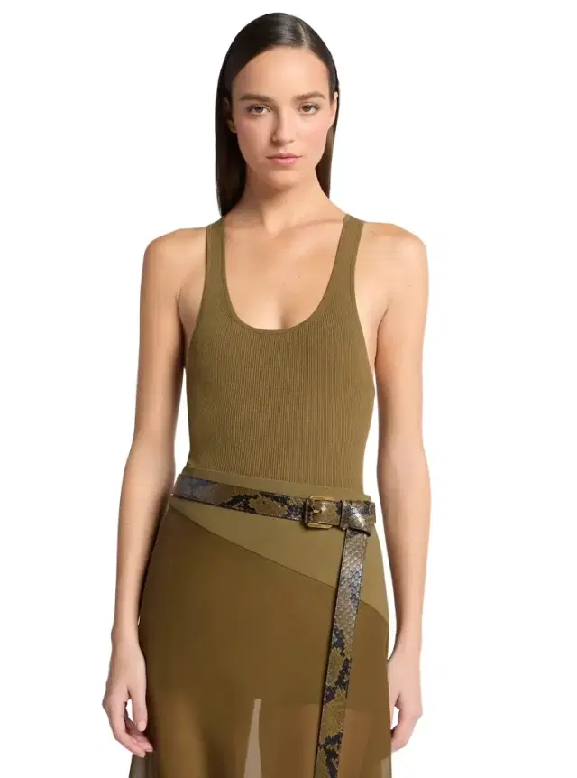 Michael Kors Collection Ribbed Stretch Viscose Bodysuit