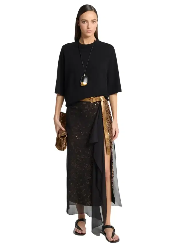 Michael Kors Collection Hand-Embellished Sequin Silk Georgette Veiled Skirt