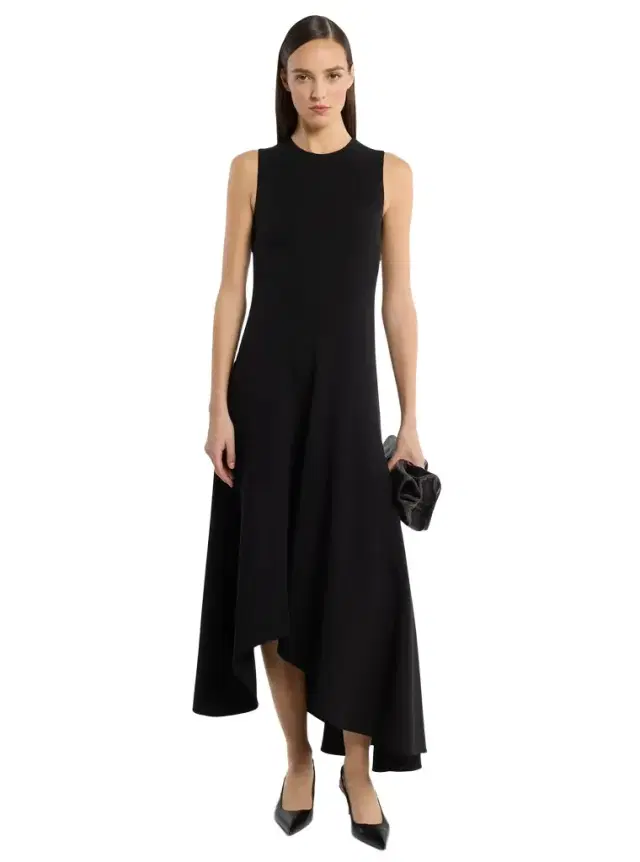 Double Faced Stretch Wool Crepe Asymmetric Draped Dress