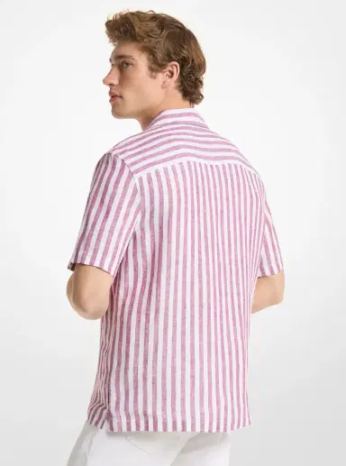 Michael Kors Collection Striped Linen Camp Shirt in | Thumbnail 2