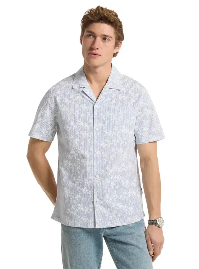 Michael Kors Collection Floral Stretch Cotton Short-Sleeve Shirt