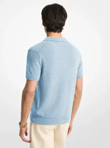 Michael Kors Collection Boucle Cotton Blend Short-Sleeve Polo Sweater in | Thumbnail 2