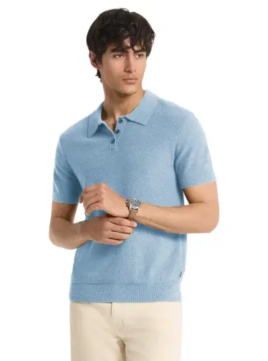 Michael Kors Collection Boucle Cotton Blend Short-Sleeve Polo Sweater in | Thumbnail 1