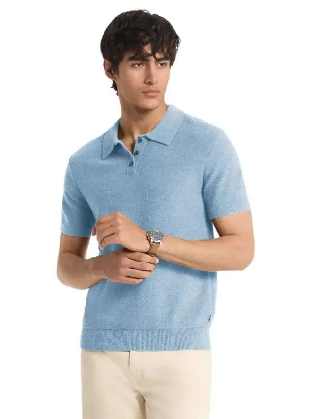 Michael Kors Collection Boucle Cotton Blend Short-Sleeve Polo Sweater in