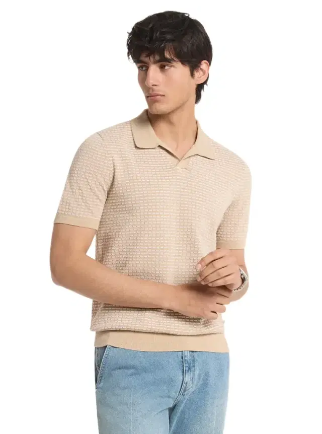 Textured Striped Cotton Polo Shirt