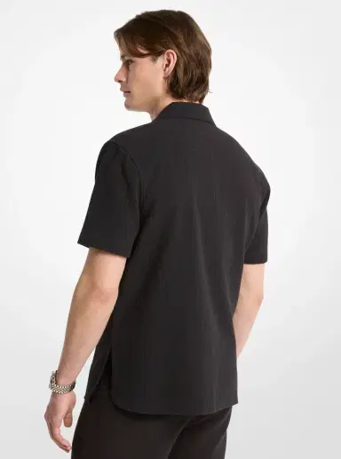 Michael Kors Collection Cotton Waffle Camp Shirt in | Thumbnail 2 Michael Kors Collection Cotton Waffle Camp Shirt in | Thumbnail 2