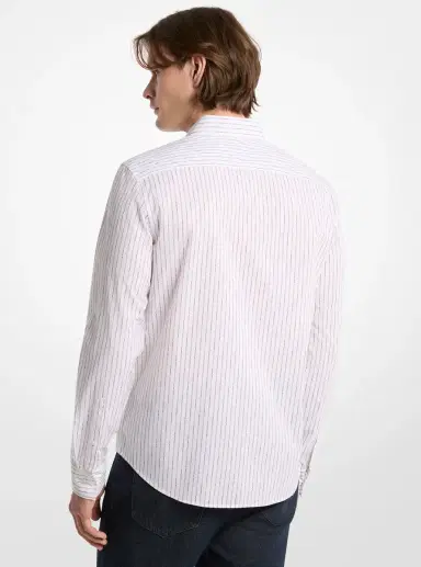 Michael Kors Collection Logo Pinstripe Stretch Cotton Shirt in White | Thumbnail 2 Michael Kors Collection Logo Pinstripe Stretch Cotton Shirt in White | Thumbnail 2