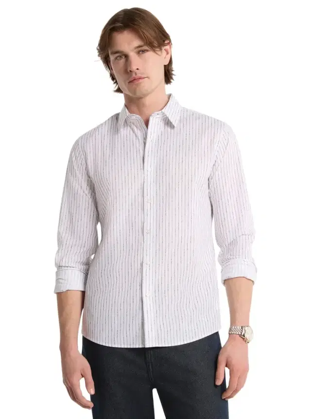 Logo Pinstripe Stretch Cotton Shirt