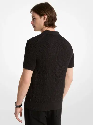 Michael Kors Collection Johnny Textured Knit Cotton Polo Shirt in | Thumbnail 2 Michael Kors Collection Johnny Textured Knit Cotton Polo Shirt in | Thumbnail 2