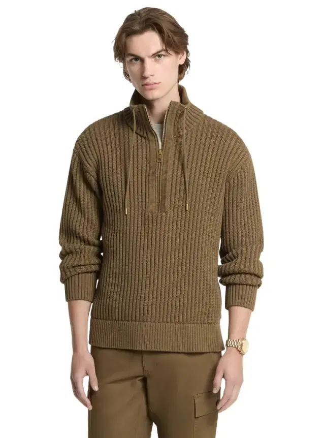 Michael Kors Collection Textured Cotton Blend Funnel-Neck Sweater