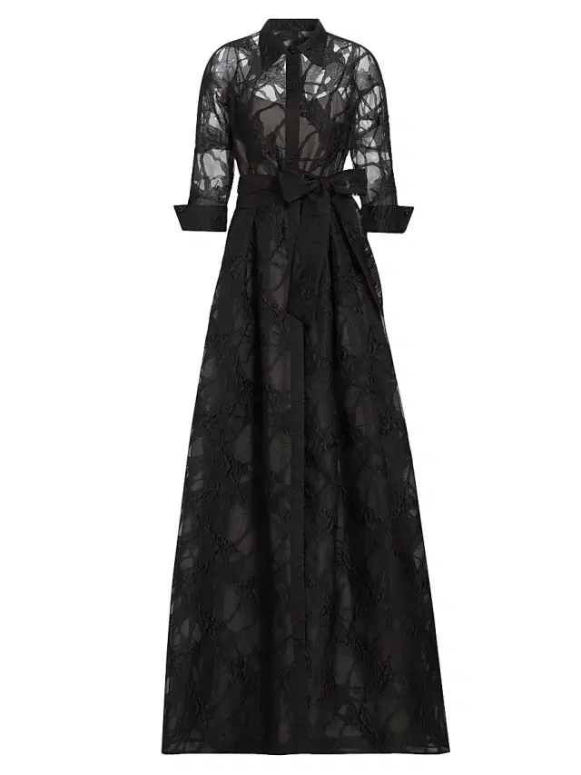 Teri Jon by Rickie Freeman Women's Web Organza Shirtwaist Gown - Black Beige