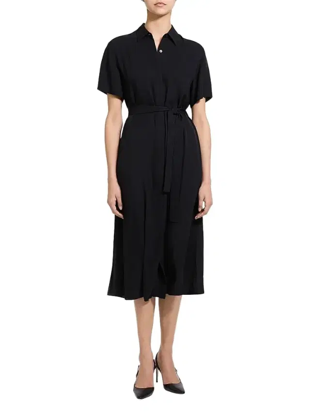 Theory Women's Belted Twill Midi Shirtdress - Black
