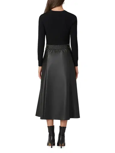 Shoshanna Women's Cleo Mixed-Media Midi-Dress - Jet | Thumbnail 3 Shoshanna Women's Cleo Mixed-Media Midi-Dress - Jet | Thumbnail 3