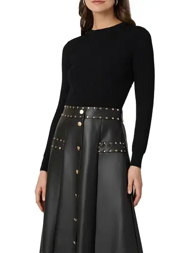 Shoshanna Women's Cleo Mixed-Media Midi-Dress - Jet | Thumbnail 4 Shoshanna Women's Cleo Mixed-Media Midi-Dress - Jet | Thumbnail 4