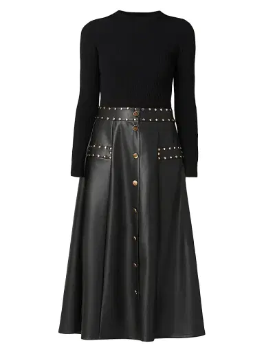 Shoshanna Women's Cleo Mixed-Media Midi-Dress - Jet | Thumbnail 1 Shoshanna Women's Cleo Mixed-Media Midi-Dress - Jet | Thumbnail 1