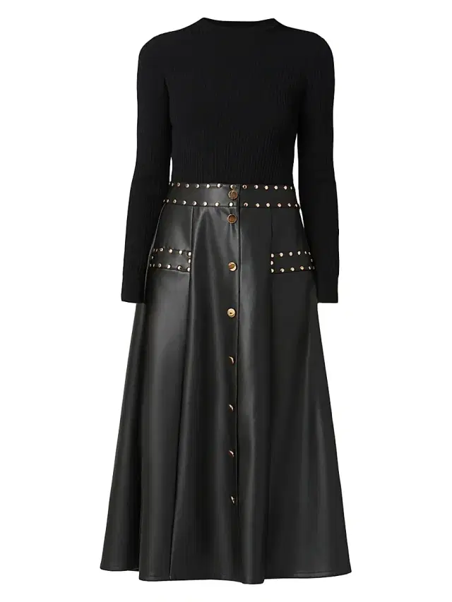 Shoshanna Women's Cleo Mixed-Media Midi-Dress - Jet