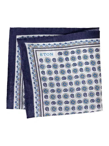Eton Men's Geometric Linen Pocket Square - Navy | Thumbnail 1