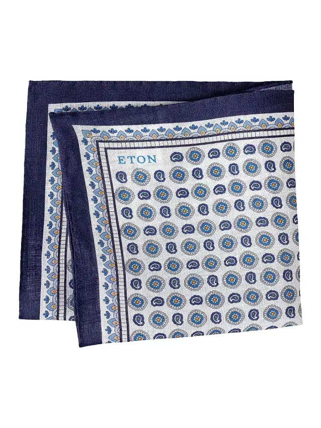 Eton Men's Geometric Linen Pocket Square - Navy