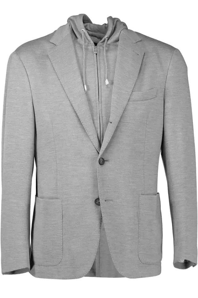 ELEVENTY Single Breast Hooded Blazer - Light Gray Melange