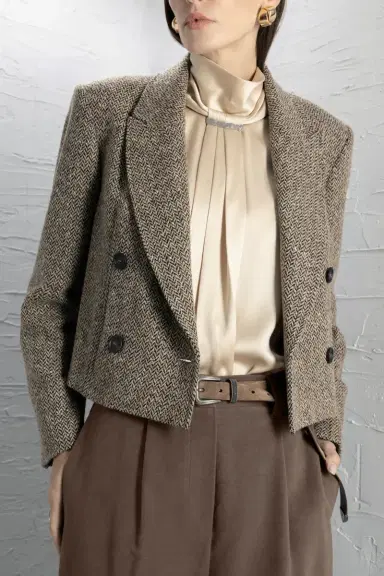 Brunello Cucinelli Sparkling Chevron Crop Blazer | Thumbnail 3 Brunello Cucinelli Sparkling Chevron Crop Blazer | Thumbnail 3