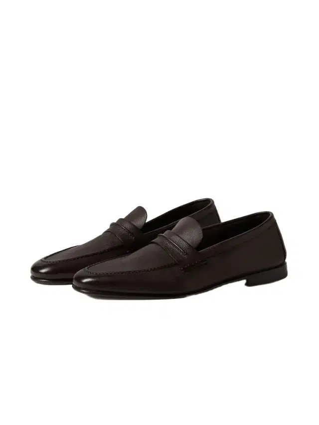 Zegna Dark Brown Natural Grain Leather Mocassin Loafer