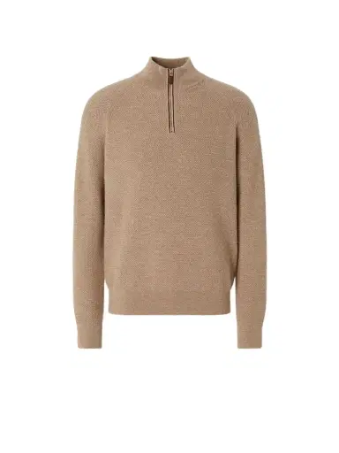 Zegna Light Beige Mélange Oasi Cashmere Zip Mock Sweater | Thumbnail 1