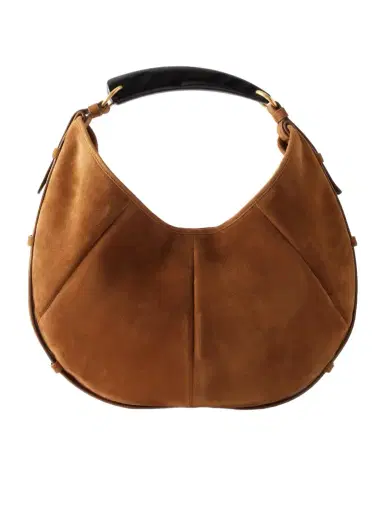 Saint Laurent Mombasa paneled leather-trimmed suede shoulder bag | Thumbnail 1