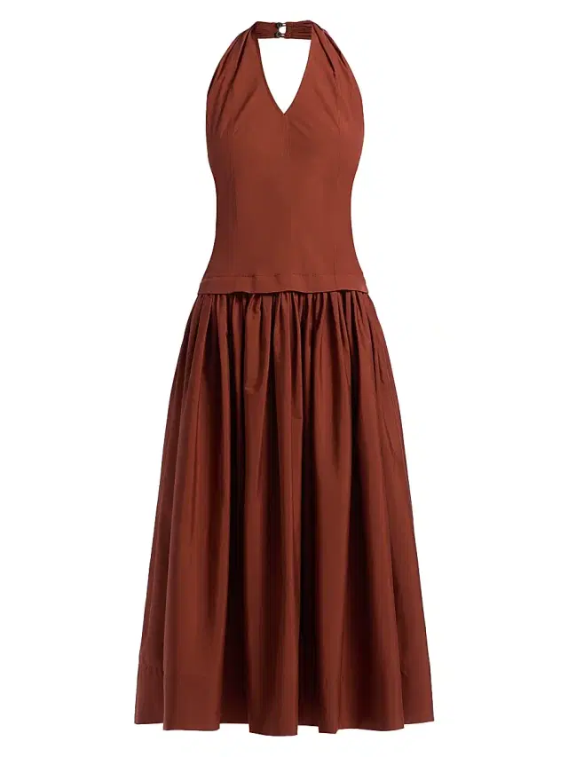 A.L.C. Women's Nora Halterneck Stretch-Cotton Midi-Dress - Dark Bosco