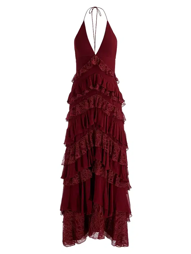 ALICE + OLIVIA Women's Liana Tiered Ruffled Maxi Dress - Oxblood
