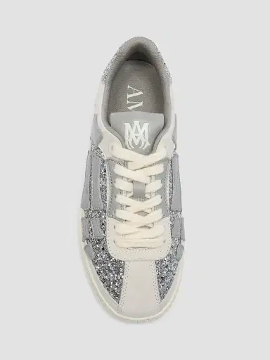 Amiri Women's Sequined Skull-Appliqué Leather Sneakers - Silver Grey | Thumbnail 4