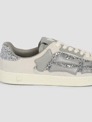 Amiri Women's Sequined Skull-Appliqué Leather Sneakers - Silver Grey | Thumbnail 5