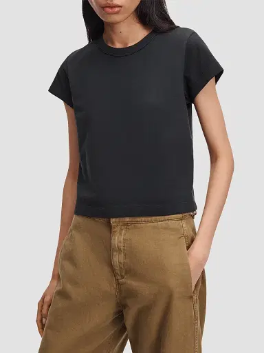 rag & bone Women's Kelly Perfect Cotton Crewneck T-Shirt - Black | Thumbnail 4