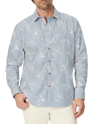 Robert Graham Men's Darien Floral Stretch-Cotton Shirt - True Blue - Size XXL | Thumbnail 1