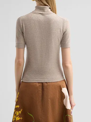 Oscar de la Renta Women's Turtleneck Wool Top - Dark Oat | Thumbnail 3